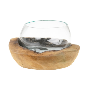 rustikale Teak-Schale mit Glas (20cm)